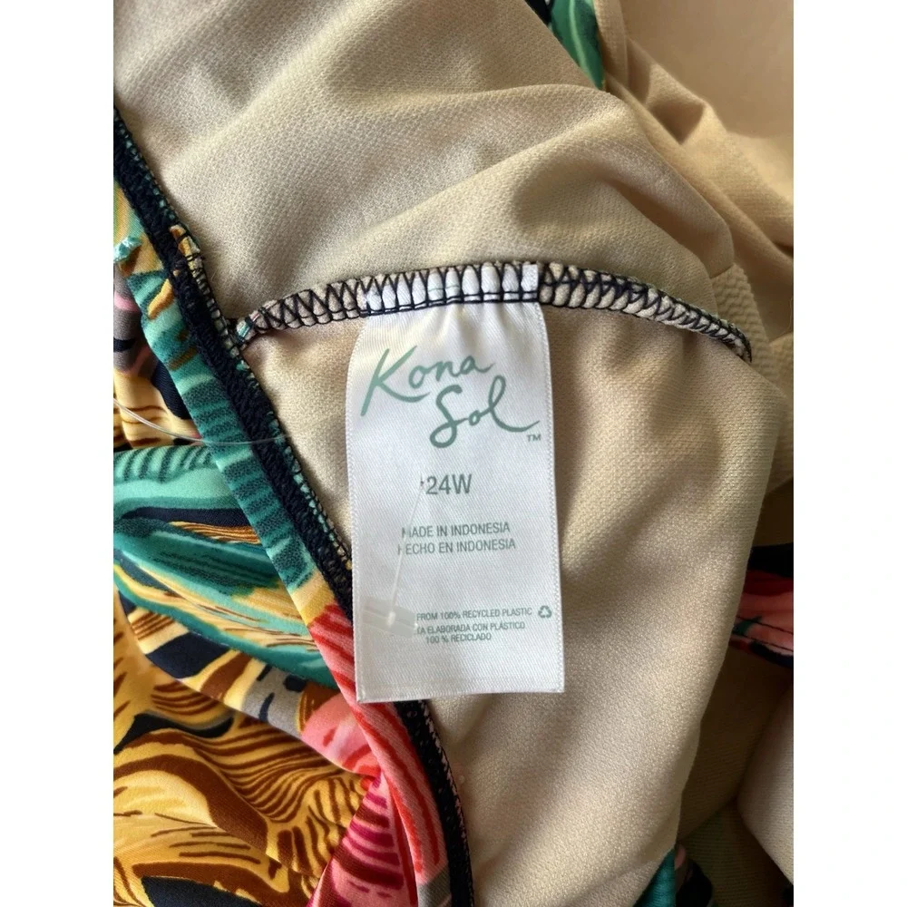 kona sol, Women's, swimsuit‎ Size 24W Floral Hawaiian Print Adjustable Strap